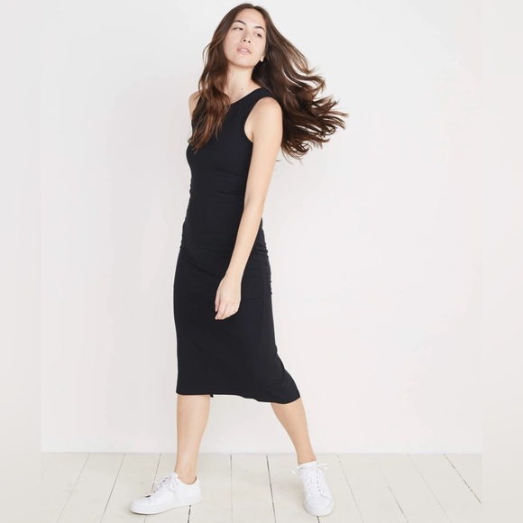Marine Layer Lexi Daytime Midi Dress Black Ribbed Sz M Bodycon - Picture 1 of 4